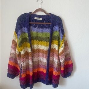 Three Bird Nest Multicolor Chunky Knit Open Cardigan Sweater